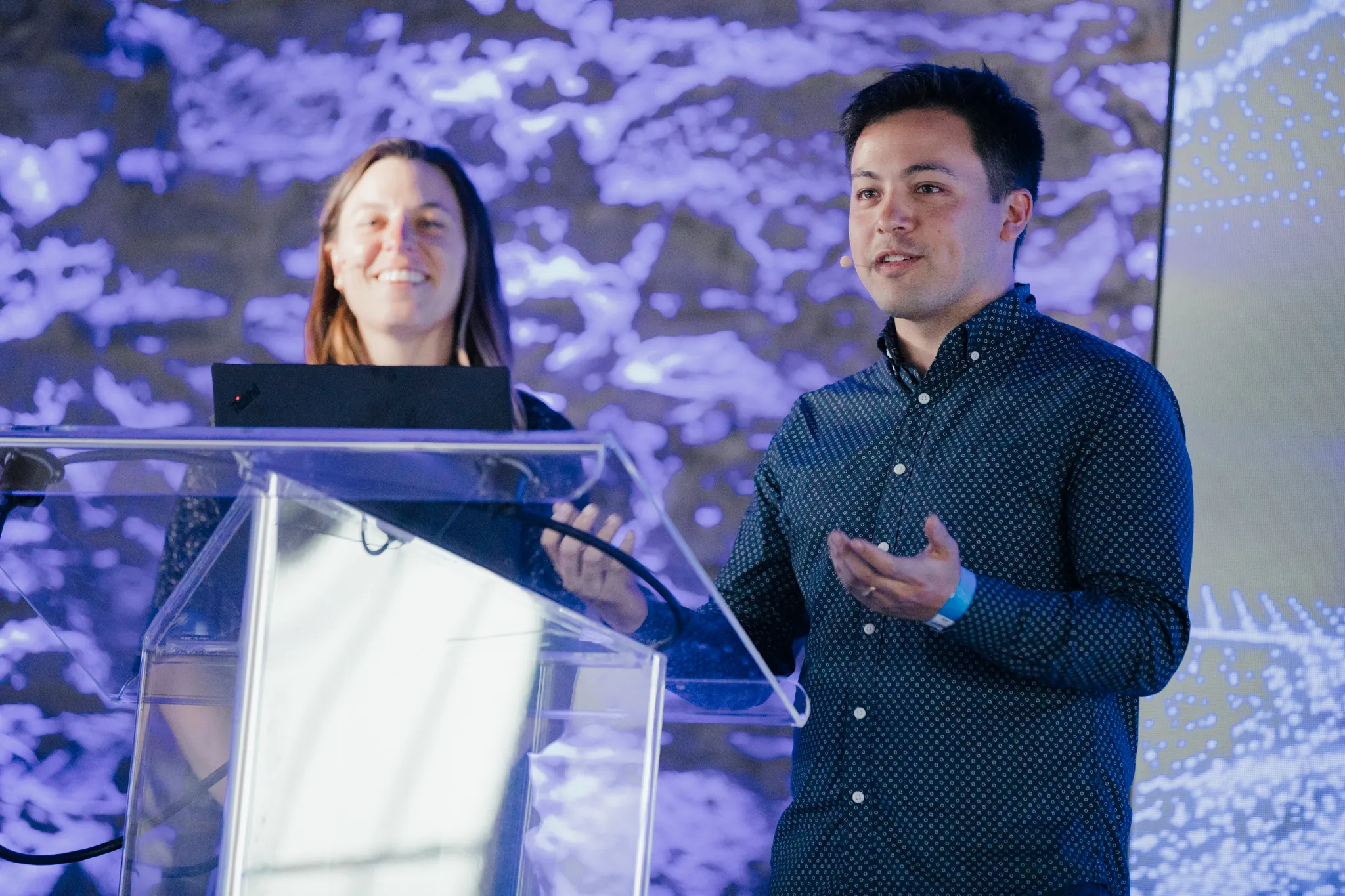 Eric and Maya giving a talk at NorthSec