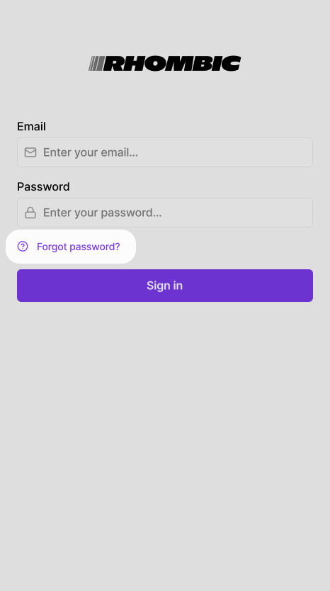 Login screen with password reset button