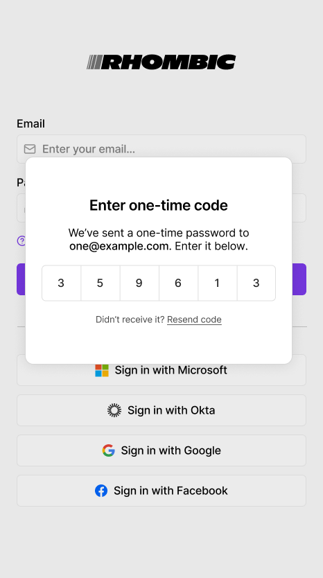 Login screen with space to type in a six-digit code from an authenticator app
